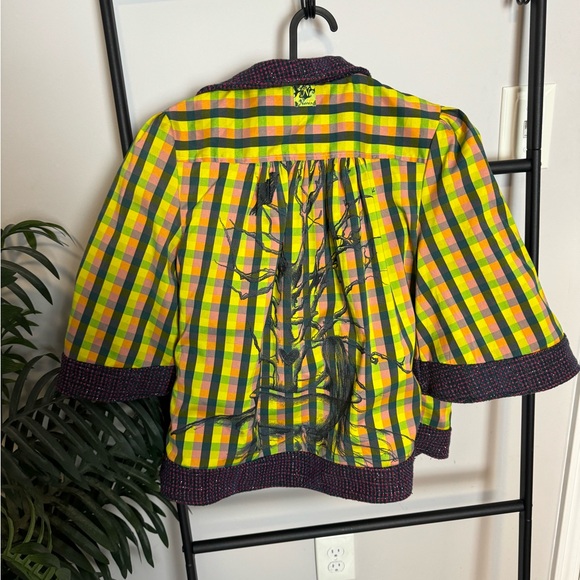 Nuvula Womens M Reversible Tweed Plaid Wool Blend Cropped Jacket - Picture 6 of 6